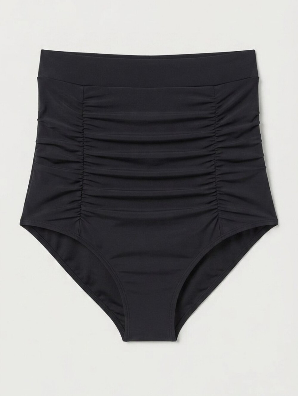 High-Waisted Black Ruched Swim Bottoms